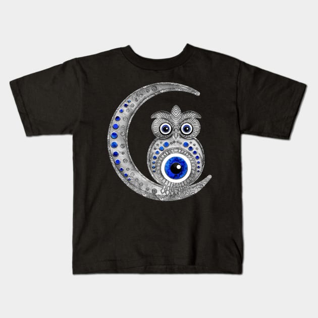 Evil Eye Amulet - Owl on the moon Kids T-Shirt by Nartissima